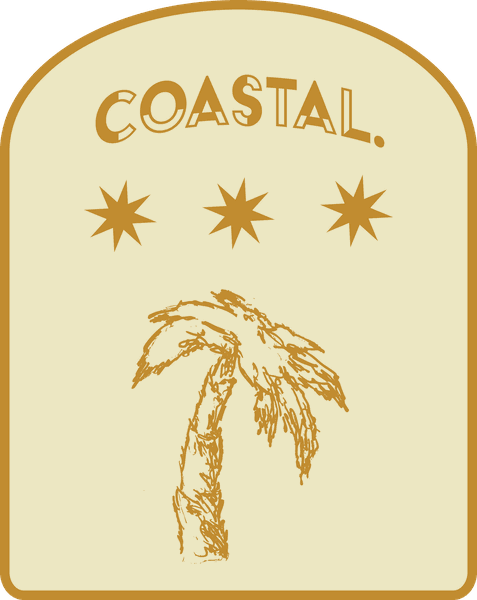 Coastal badge — palm tree beneath three stars