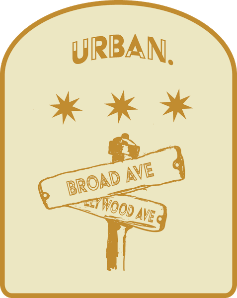 Urban badge — Broad Avenue street sign beneath three stars