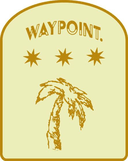 Waypoint Stays badge — a hand-drawn palm tree beneath three stars